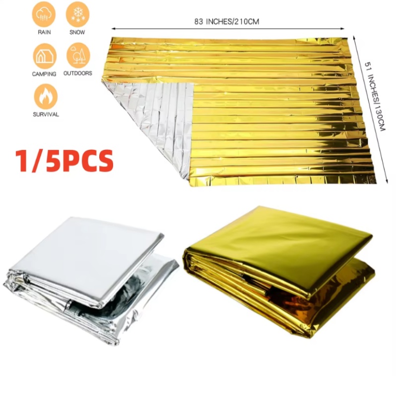 Survival Blanket Reflective - 130x210cm Heavy-Duty Mylar Folie Nooddeken, Goud-Zilver