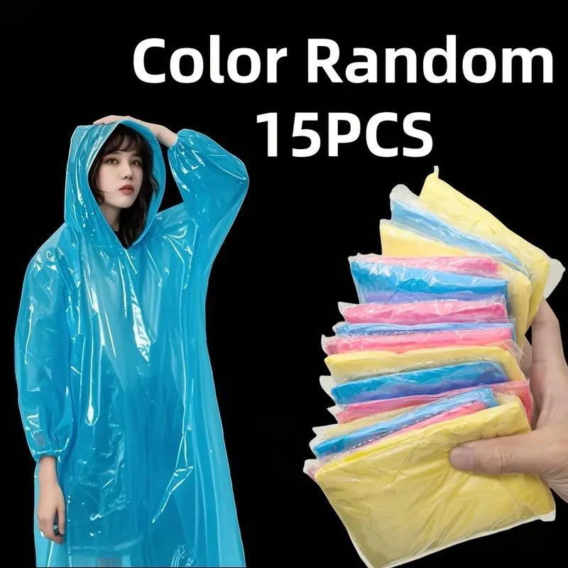 Emergency Poncho Rain - 15/30 stuks willekeurig gekleurde wegwerp transparante
