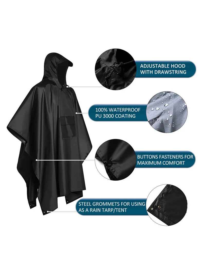 Emergency Poncho Rain - 2026 Voor kamperen en wandelen 3-in-1