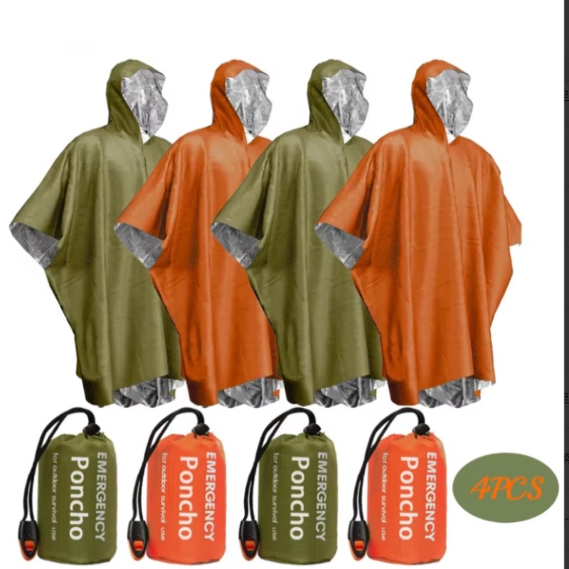 Survival Blanket Reflective - Draagbare noodponcho 4-delige set, thermisch reflecterende